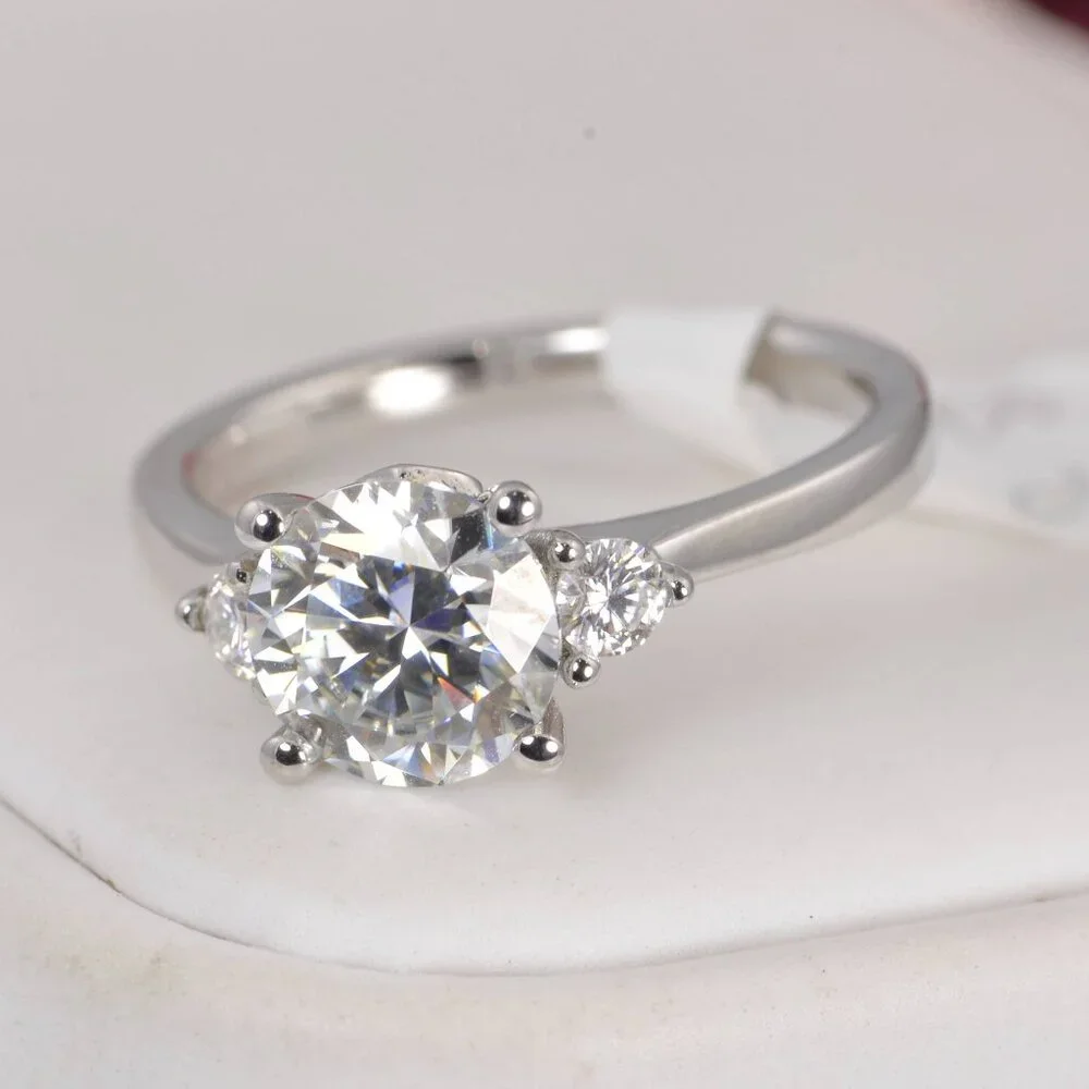 Certified 2.06ct Moissanite Round Brilliant Cut Engagement Ring